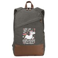 Ask Me About My Explosive Diarrhea Poop Meme Funny Unicorn Cotton Canvas Backpack