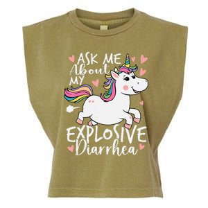 Ask Me About My Explosive Diarrhea Poop Meme Funny Unicorn Garment-Dyed Women's Muscle Tee