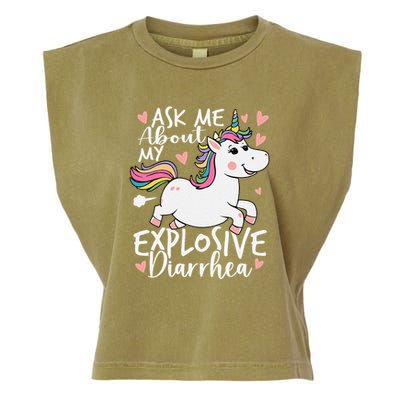 Ask Me About My Explosive Diarrhea Poop Meme Funny Unicorn Garment-Dyed Women's Muscle Tee