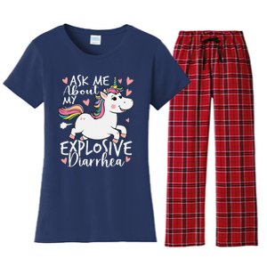 Ask Me About My Explosive Diarrhea Poop Meme Funny Unicorn Women's Flannel Pajama Set