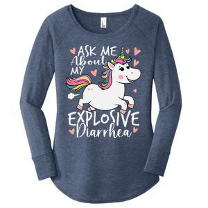 Ask Me About My Explosive Diarrhea Poop Meme Funny Unicorn Women's Perfect Tri Tunic Long Sleeve Shirt