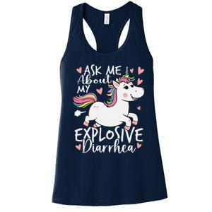 Ask Me About My Explosive Diarrhea Poop Meme Funny Unicorn Women's Racerback Tank