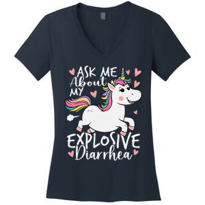 Ask Me About My Explosive Diarrhea Poop Meme Funny Unicorn Women's V-Neck T-Shirt