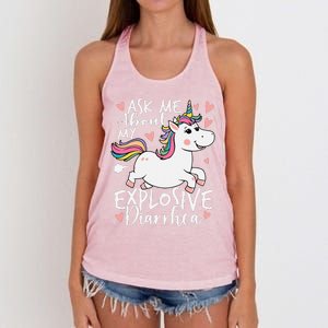 Ask Me About My Explosive Diarrhea Poop Meme Funny Unicorn Women's Knotted Racerback Tank