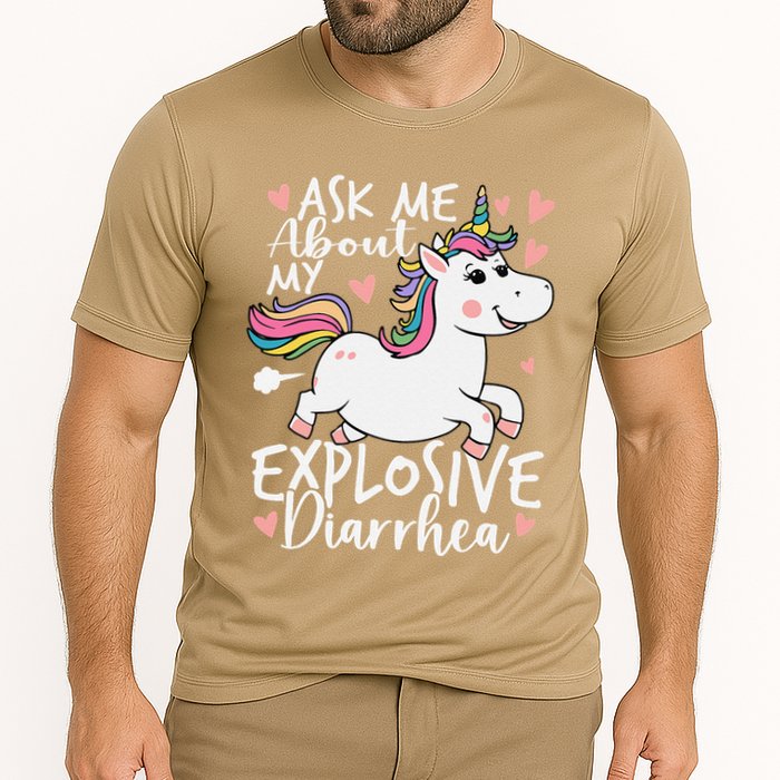 Ask Me About My Explosive Diarrhea Poop Meme Funny Unicorn Performance Shirt