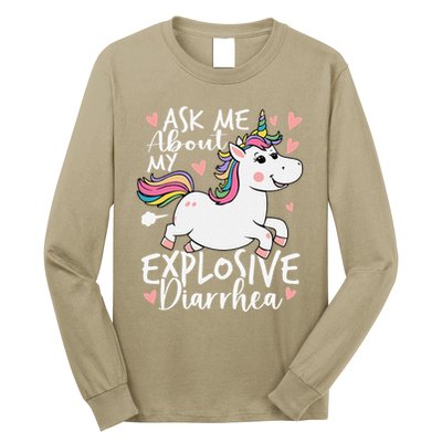 Ask Me About My Explosive Diarrhea Poop Meme Funny Unicorn Long Sleeve Shirt