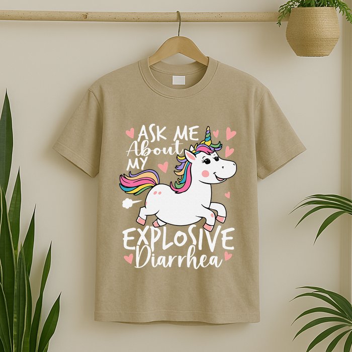 Ask Me About My Explosive Diarrhea Poop Meme Funny Unicorn T-Shirt