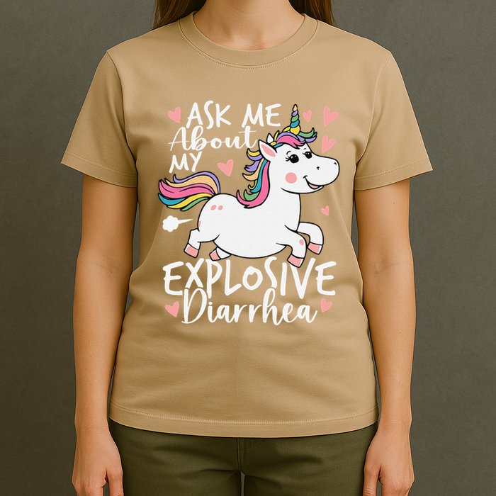 Ask Me About My Explosive Diarrhea Poop Meme Funny Unicorn T-Shirt