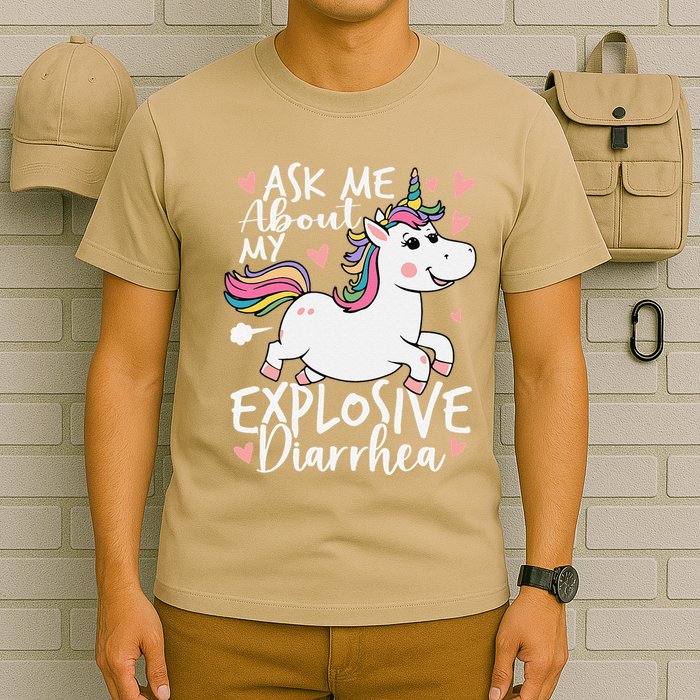Ask Me About My Explosive Diarrhea Poop Meme Funny Unicorn T-Shirt