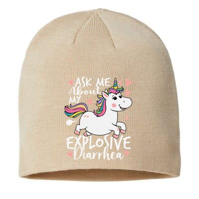 Ask Me About My Explosive Diarrhea Poop Meme Funny Unicorn Sustainable Beanie