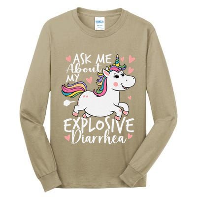 Ask Me About My Explosive Diarrhea Poop Meme Funny Unicorn Tall Long Sleeve T-Shirt