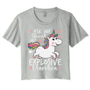 Ask Me About My Explosive Diarrhea Poop Meme Funny Unicorn Women's Crop Top Tee