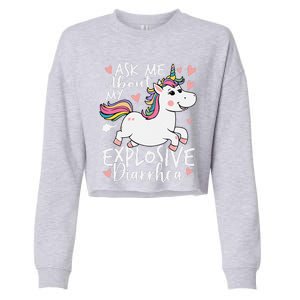 Ask Me About My Explosive Diarrhea Poop Meme Funny Unicorn Cropped Pullover Crew