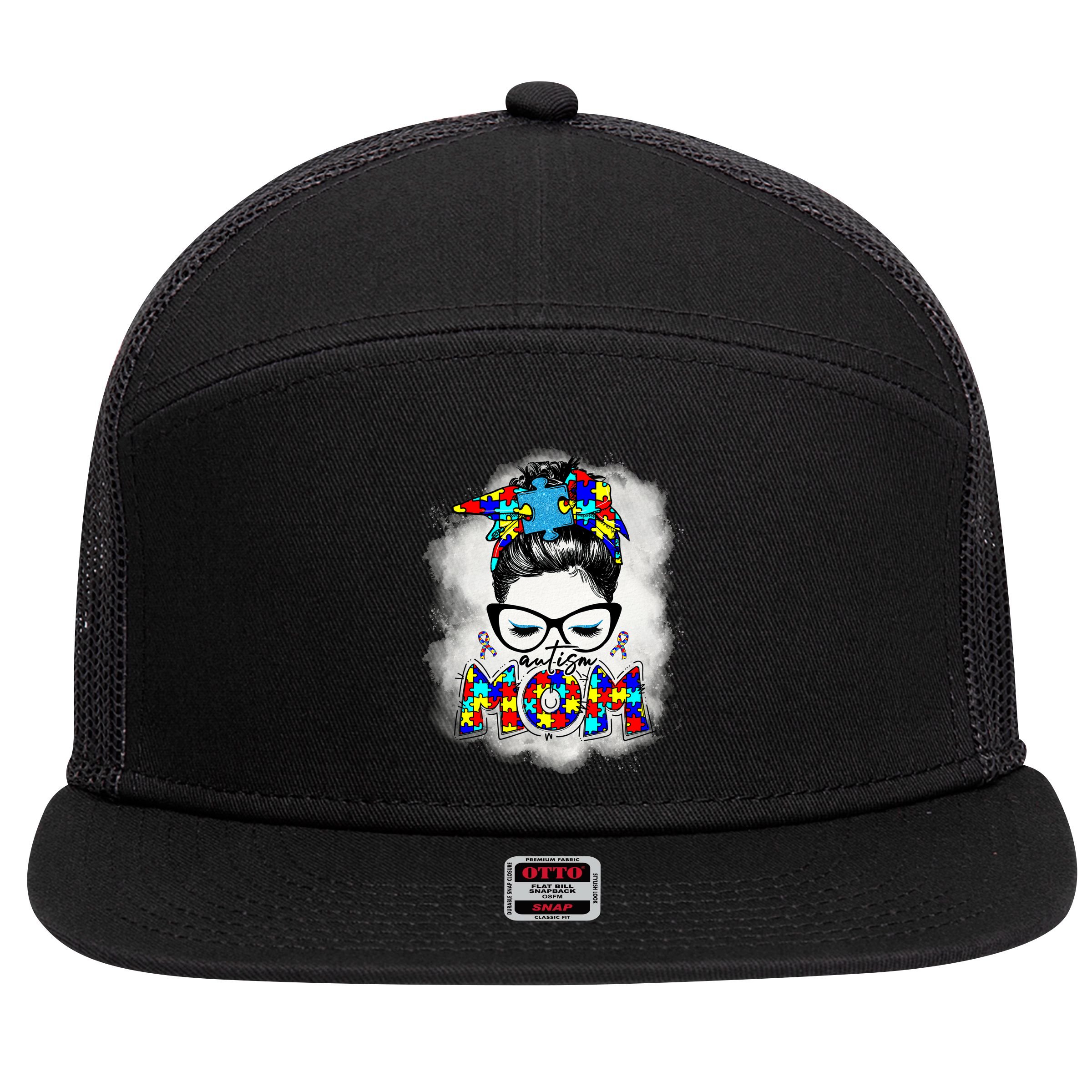 Autism Mom 7 Panel Mesh Trucker Snapback Hat