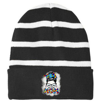 Autism Mom Striped Beanie with Solid Band