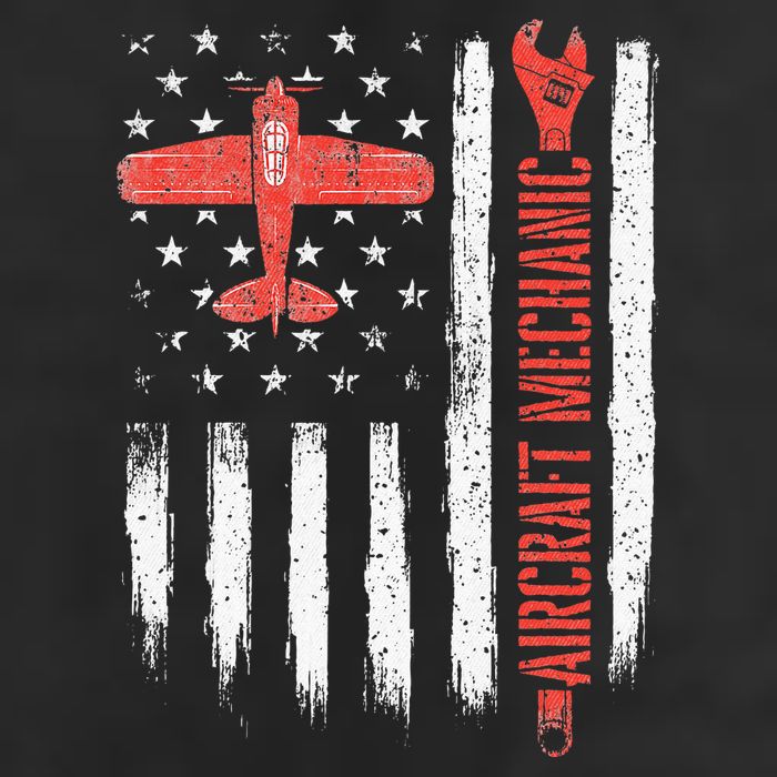 Aircraft Mechanic American Flag Plane Aviation Technician 7 Panel Mesh Trucker Snapback Hat