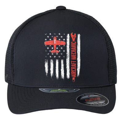 Aircraft Mechanic American Flag Plane Aviation Technician Flexfit Unipanel Trucker Cap