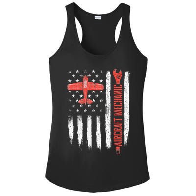 Aircraft Mechanic American Flag Plane Aviation Technician Ladies PosiCharge Competitor Racerback Tank