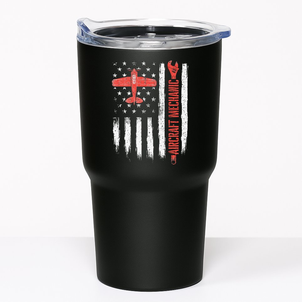 Aircraft Mechanic American Flag Plane Aviation Technician Tumbler