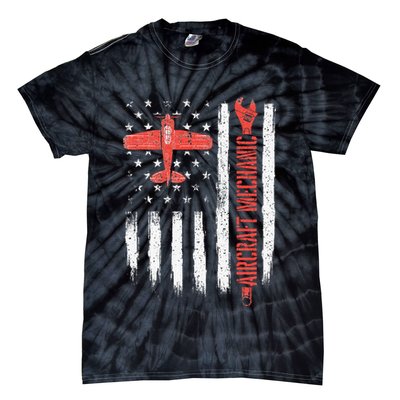 Aircraft Mechanic American Flag Plane Aviation Technician Tie-Dye T-Shirt