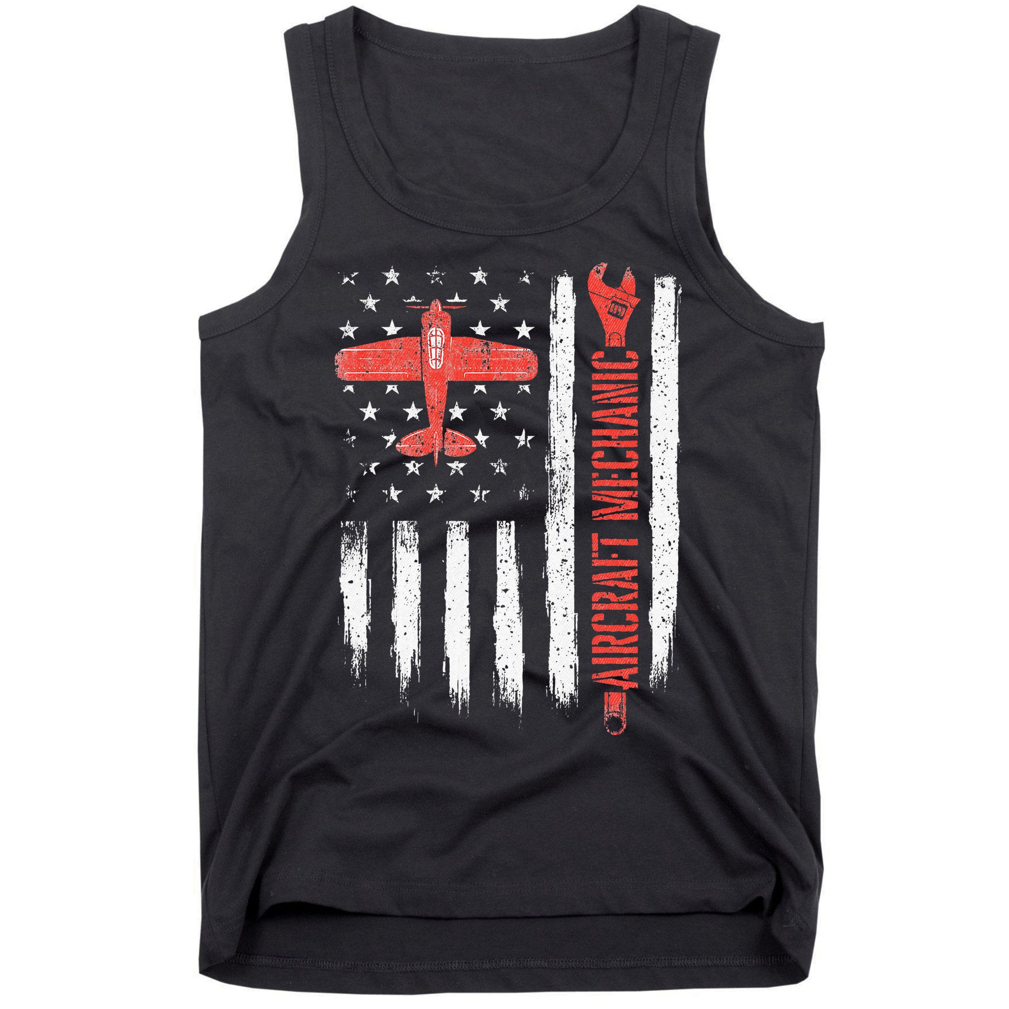 Aircraft Mechanic American Flag Plane Aviation Technician Tank Top