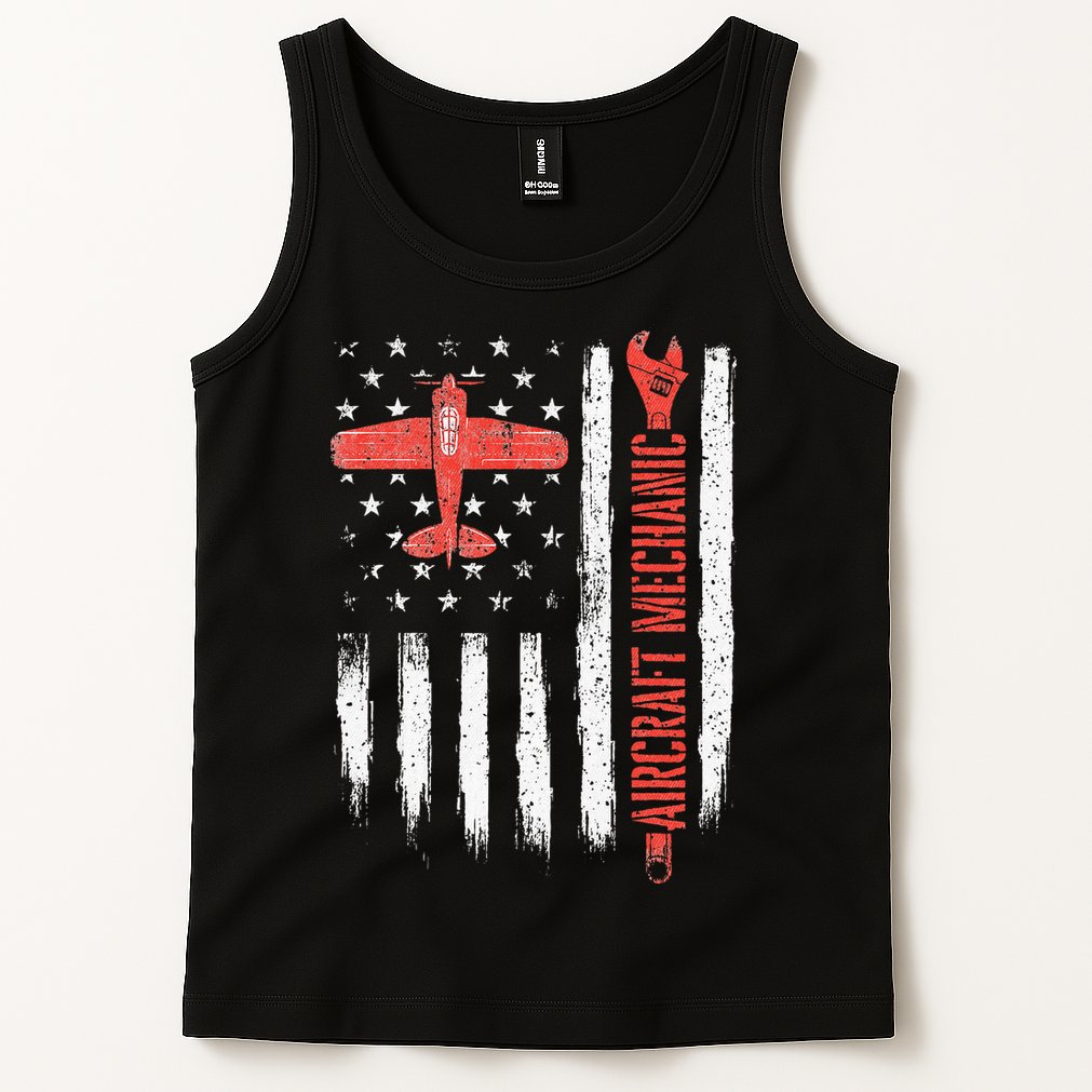 Aircraft Mechanic American Flag Plane Aviation Technician Tank Top