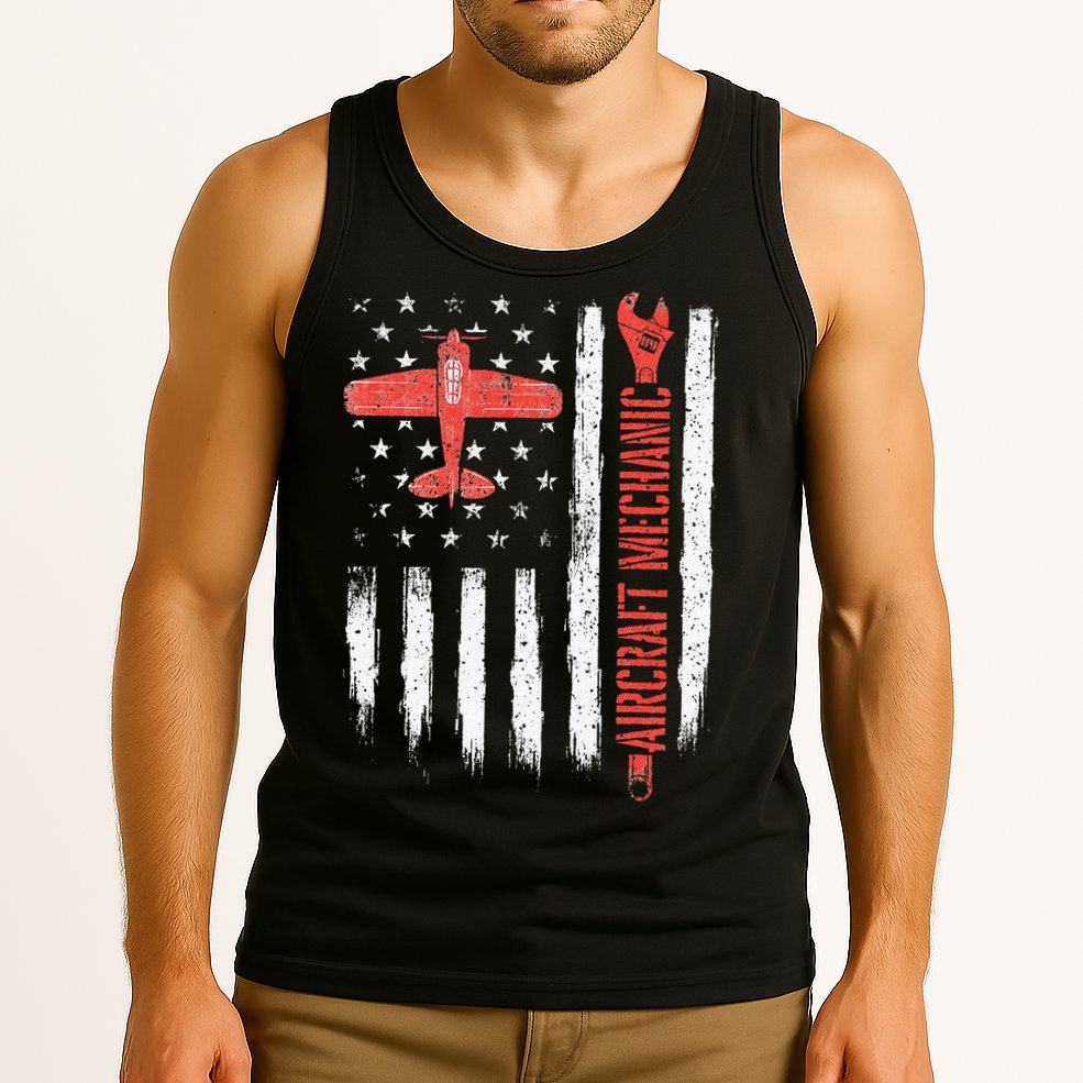 Aircraft Mechanic American Flag Plane Aviation Technician Tank Top