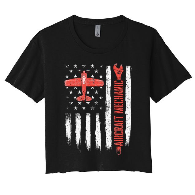 Aircraft Mechanic American Flag Plane Aviation Technician Crop Top