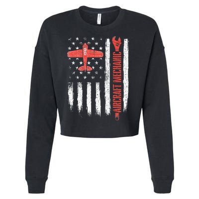 Aircraft Mechanic American Flag Plane Aviation Technician Cropped Pullover Crew
