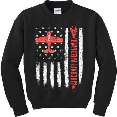 Aircraft Mechanic American Flag Plane Aviation Technician Kids Sweatshirt