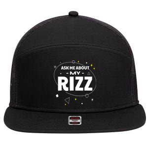 Ask Me About My Rizz I Got That W Rizz Funny Ironic Meme 7 Panel Mesh Trucker Snapback Hat