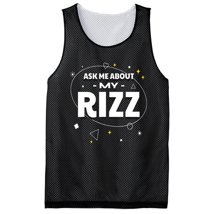 Ask Me About My Rizz I Got That W Rizz Funny Ironic Meme Mesh Reversible Basketball Jersey Tank