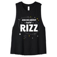 Ask Me About My Rizz I Got That W Rizz Funny Ironic Meme Women's Racerback Cropped Tank