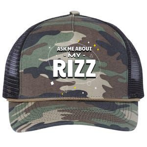 Ask Me About My Rizz I Got That W Rizz Funny Ironic Meme Retro Rope Trucker Hat Cap