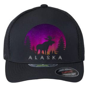 Alaska Moose Aurora Borealis - Alaskan Landscape Photo Flexfit Unipanel Trucker Cap