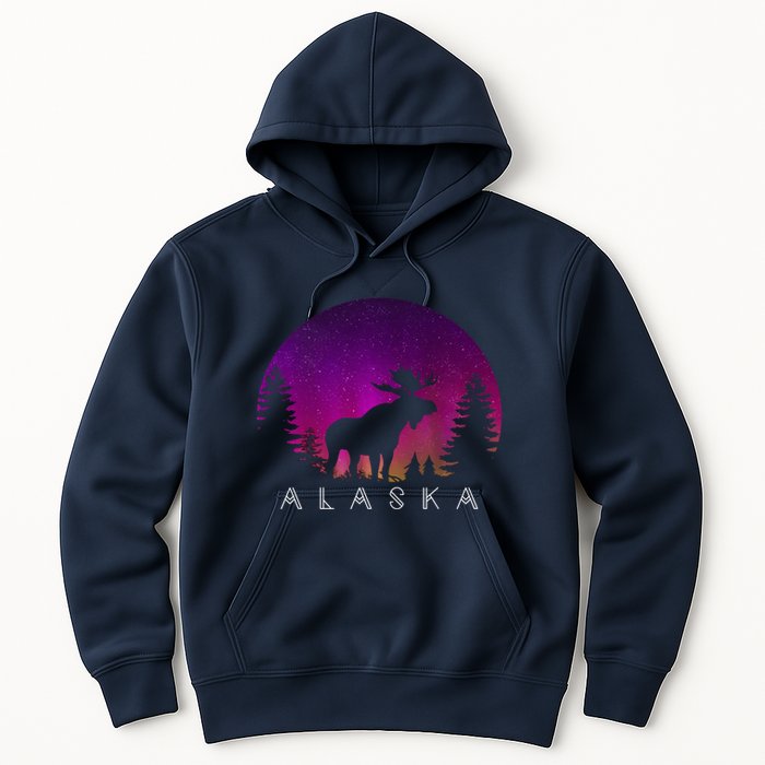 Alaska Moose Aurora Borealis - Alaskan Landscape Photo Hoodie