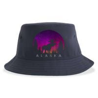 Alaska Moose Aurora Borealis - Alaskan Landscape Photo Sustainable Bucket Hat