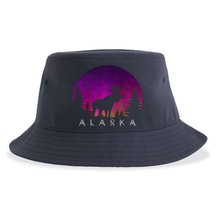 Alaska Moose Aurora Borealis - Alaskan Landscape Photo Sustainable Bucket Hat