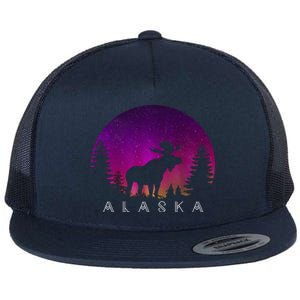 Alaska Moose Aurora Borealis - Alaskan Landscape Photo Flat Bill Trucker Hat