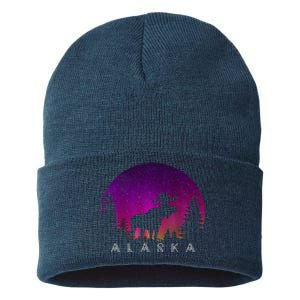 Alaska Moose Aurora Borealis - Alaskan Landscape Photo Sustainable Knit Beanie