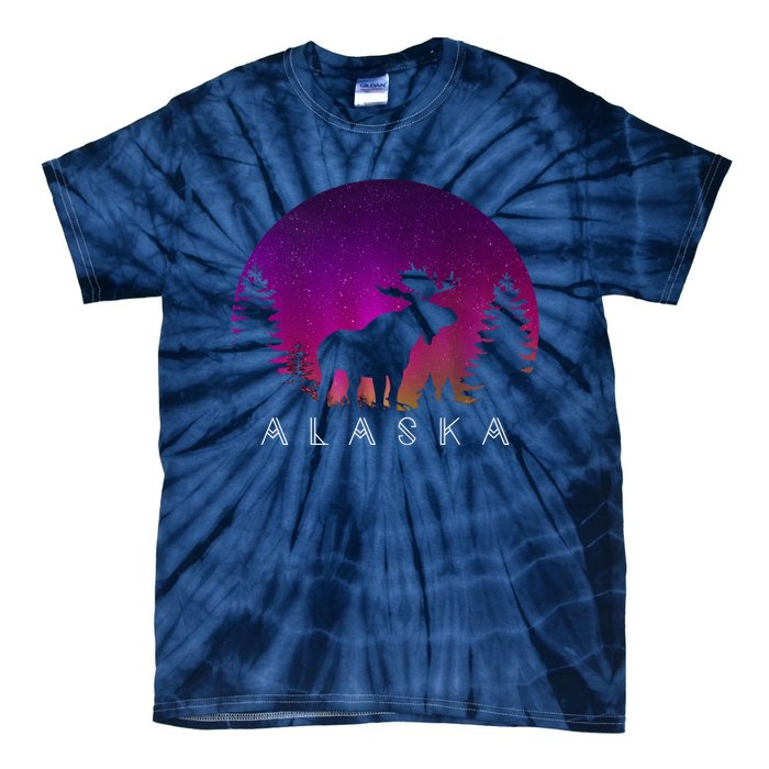 Alaska Moose Aurora Borealis - Alaskan Landscape Photo Tie-Dye T-Shirt