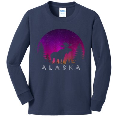 Alaska Moose Aurora Borealis - Alaskan Landscape Photo Kids Long Sleeve Shirt