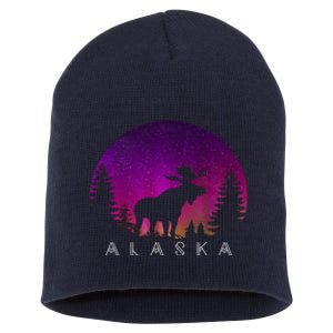 Alaska Moose Aurora Borealis - Alaskan Landscape Photo Short Acrylic Beanie