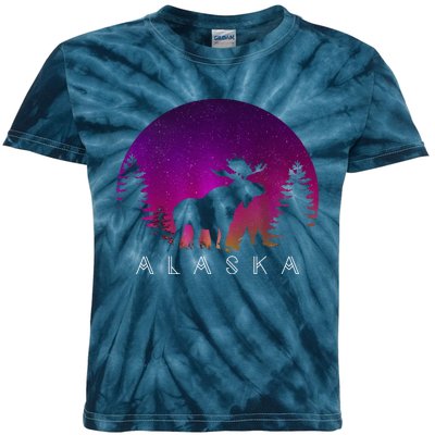 Alaska Moose Aurora Borealis - Alaskan Landscape Photo Kids Tie-Dye T-Shirt