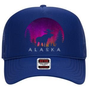 Alaska Moose Aurora Borealis - Alaskan Landscape Photo High Crown Mesh Back Trucker Hat