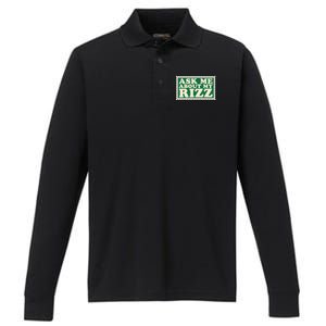 Ask Me About My Rizz, Rizz Funny Ironic Meme Performance Long Sleeve Polo