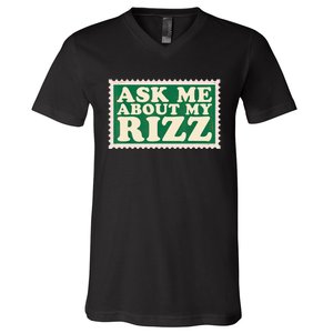 Ask Me About My Rizz, Rizz Funny Ironic Meme V-Neck T-Shirt