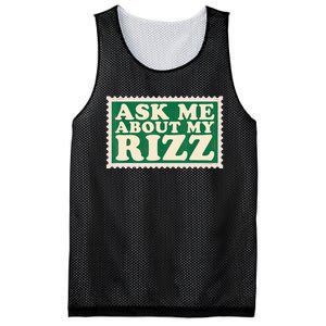 Ask Me About My Rizz, Rizz Funny Ironic Meme Mesh Reversible Basketball Jersey Tank