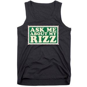 Ask Me About My Rizz, Rizz Funny Ironic Meme Tank Top