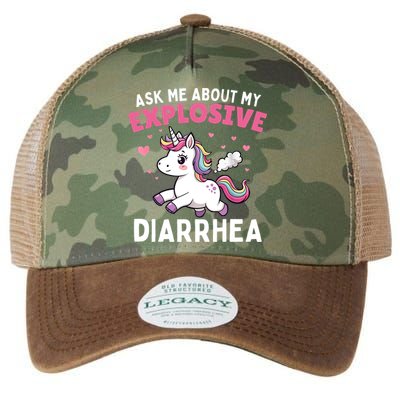 Ask Me About My Explosive Diarrhea Funny Poop Meme Unicorn  Legacy Tie Dye Trucker Hat